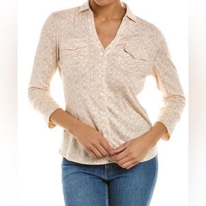 J. McLaughlin Tan & White Print Brynn Linen Blend Top
